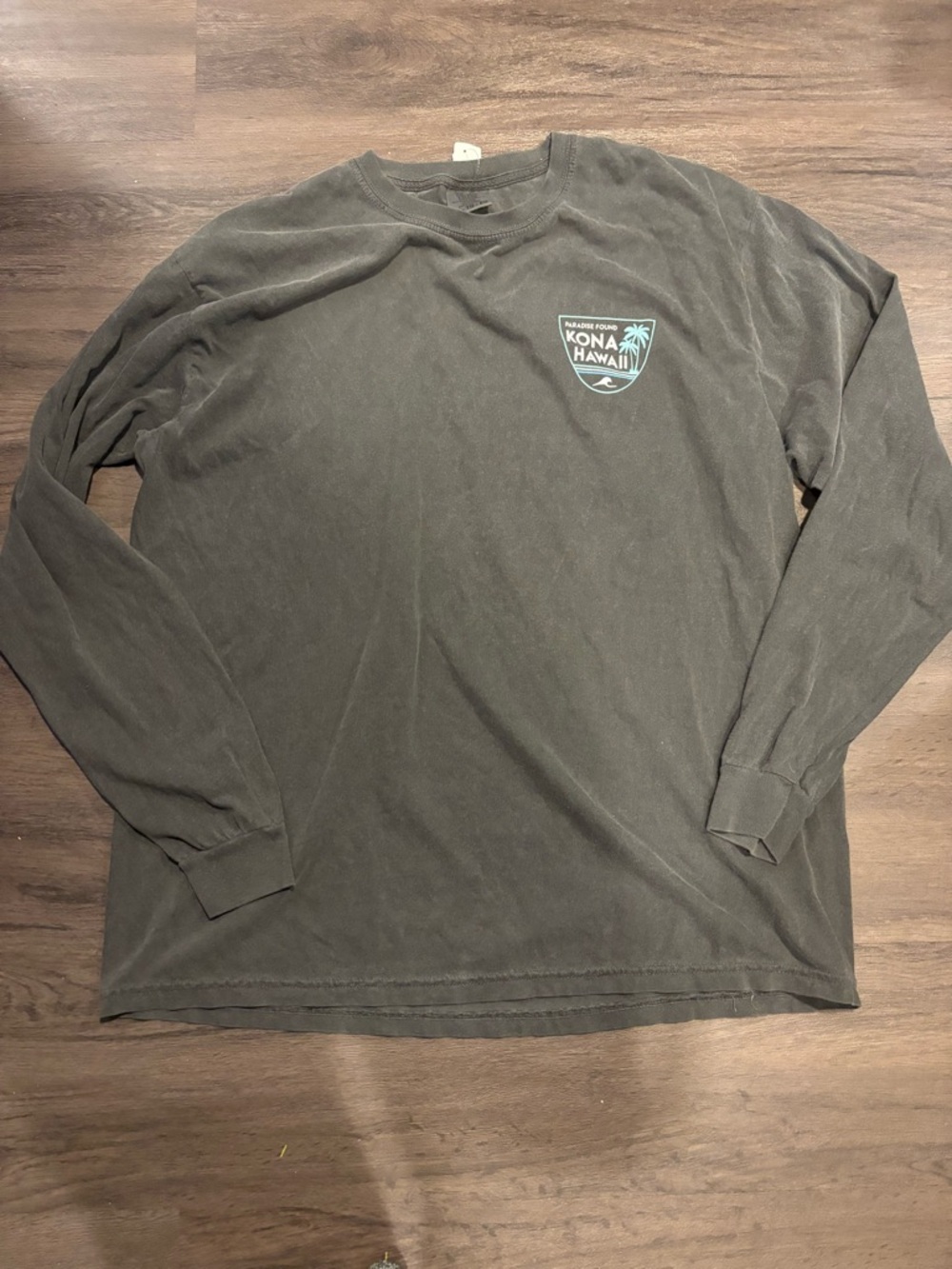 Kona Sol Long Sleeve Crewneck Shirt - Charcoal Gray with Teal Logo